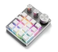 Dpofirs Mini Programmable Keypad with 16 Keys and 3 Knobs, Bluetooth Shortcut Keyboard for PC, Laptops, Plug & Play, for Drawing, Volume Control, Gaming (White)