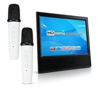 Dpofirs Portable Karaoke System, 14 Inch HD Digital TV with DAB Radio Bluetooth Wireless Microphones, Built-in 8800mAh Battery for Home Travel Outdoor