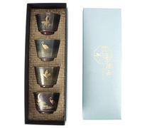 Dpofirs Retro Kiln Baked Tea Cup Set, 4 Pcs Ceramic Japanese Style Tea Cups with Smooth Glazed Finish for Kung Fu Drinking and Gift Giving (Enjoy the Four Seasons)