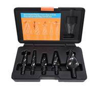 Dpofirs Step Drill Bit Set Reliable Four Spiral Flute HSS Bits for Stainless Steel, Aluminum, Metal, Wood - Durable Electric Drill Bits for Home Renovation, Car Repair - 5Pcs