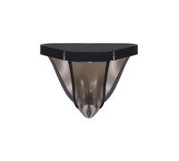 dPois Adult Rubber Panties for Men Bikini Swimwear Low Rise See Through Seamless Rubber Briefs Transparent Black L
