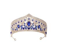 dPois Alloy Rhinestone Princess Tiara Queen Crown Headwear for Birthday Wedding Festival Party Royal Blue One Size