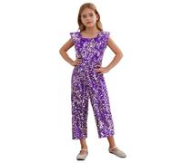 dPois Girls Sequin Jumpsuit Formal Dress Romper Gown Kids Sleevless Sparkle Party Playsuits Dance Bodysuit Violet Gold 5-6 Years
