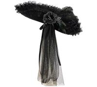 dPois Halloween Pirate Hat Renaissance Colonial Tricon Hats with Lace Trim for Adults Cosplay Props Type B Black One Size