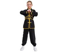 dPois Kids Boys Girls Chinese Kung Fu Suit Tai Chi Wing Chun Master Uniform Martial Arts Exercise Outfits Black 5-6 Years