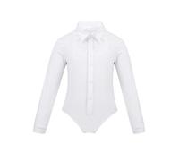 dPois Kids Boys One Piece Long Sleeves Latin Salsa Samba Lapel Leotards Jazz Rumba Dance Romper Bodysuit Dancewear White 8 Years