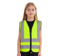 dPois Kids Girls Bright Color High Visibility Safety Vest Sleeveless Zipper Work Jacket Waistcoat for Children B Fluorescent Yellow 10-12 Years