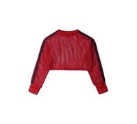dPois Kids Girls Fishnet Sheer Long Sleeve Blouse See Through Mesh Crop Top Round Neck T-Shirt Red 7-8 Years