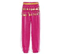 dPois Kids Girls Harem Dance Pants Arabic Belly Dance Costume Dancewear Performance Trousers with Hip Scarf Hot Pink 7-9 Years
