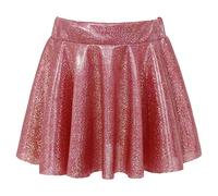 dPois Kids Girls Metallic Sparkling Shiny Flared Pleated Mini Skater Skirt Ballet Dance Performance Dancewear Red 2-4 Years