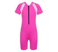 dPois Kids Girls Swimming Costume One Piece Sun Protection Swimsuit Swimwear Rash Guard Bathing Suit Rose Red 15-16 Years
