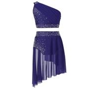 dPois Kids Girls Two Piece Lyrical Costume Sleeveless Ballet Gymnastics Crop Top with Skirt Sequin Dance Outfits Navy Blue A 11-12 Years