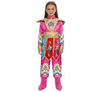 dPois Kids Peking 5 Pcs Opera Performance Outfit China Opera Print Patterns Clothes Folk Dance Embroidery Suit Hot Pink 8-9 Years