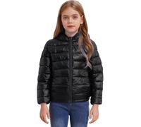 dPois Kids Windproof Down Coat Boys Girls Puffer Jacket Packable Hooded Lightweight Outwear Coats Black 13-14 Years