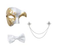 dPois Masquerade Mask For Men Phantom Of The Opera Half Face Mask With Bowtie Brooch Pin Venetian Masks Silver One Size