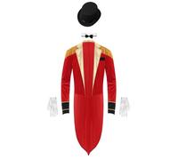 dPois Men Long Sleeve Tailcoat Halloween Circus Magic Show Costume Ring Master Cosplay Outfit Red XL
