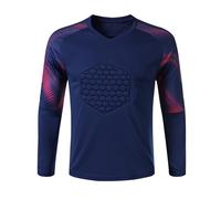 dPois Men Padded Goalkeeper Soccer Jersey Goalie Shirt Protective Sponge Top Football Training Jersey Shirt Navy Blue L