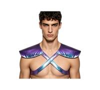 dPois Men Shoulder Epaulet Half Body Chest Harness Shouder Armor Stage Accessories 80s Disco Outfits for Devil Blue L