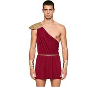 dPois Men Stage Performance Costumes Ancient Greek King Sleeveless Roman Cosplay Outfit One Shoulder Leotard Romper Burgundy S