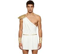 dPois Men Stage Performance Costumes Ancient Greek King Sleeveless Roman Cosplay Outfit One Shoulder Leotard Romper White M