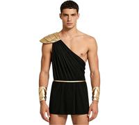 dPois Men Stage Performance Costumes Ancient Greek King Sleeveless Roman Cosplay Outfit One Shoulder Leotard Romper Black L