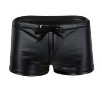dPois Men's Lingerie Shiny Metallic Drawstring Swim Boxer Shorts Trunks Underpants Swimsuit Black XL