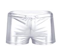 dPois Men's Lingerie Shiny Metallic Drawstring Swim Boxer Shorts Trunks Underpants Swimsuit Silver XL