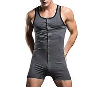 dPois Men's One Piece Sleeveless Romper Button Playsuit Sport Fitness Bodybuilding Jumpsuit Workout Underwear Dark Gray M
