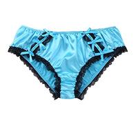 dPois Men's Sissy Silky Satin Lace Lingerie Briefs French Maid Girly Crossdress Panties Underwear Blue L