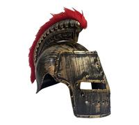 dPois Roman Knight Helmet, Spartan Gladiator Costume Helmet Plastic Medieval Hat With Red Feather For Cosplay Bronze One Size