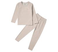 dPois Unisex Kids Long Johns Set Long Sleeve Solid Base Layer Shirt with Pants for Girls Boys Thermal Underwear Beige 9-10 Years