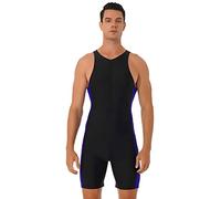 dPois Wetsuits Men's One Piece Swimsuit Sleeveless Zipper Up Bathing Suits Athletic Bodysuit Jumpsuit Black&Blue S