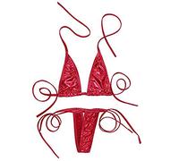 dPois Woman Shiny Metallic Tie Side Micro Triangle Bikini Set 2 Piece Swimsuit Bathing Suit Red One_Size
