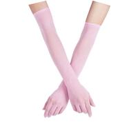 dPois Women Mesh See Through Full Finger Long Gloves Sheer Opera Gloves Stretchy Mittens Pink One Size