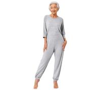 dPois Women's Dementia Clothing Alzheimers Elderly Anti-strip Jumpsuit Long Sleeve Nursing Rompers Grey L