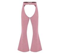 dPois Women's Mens Faux Seude Cowgirl Pants Cowboys Chaps Fancy Dress Adjustable Waist Bell Bottom Trousers Carnival Halloween Pink 3XL
