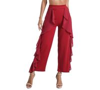 dPois Women's Modern Dance Pants High Waist Wide-Leg Trousers Practice Exercises Dance Training Pants Burgundy M
