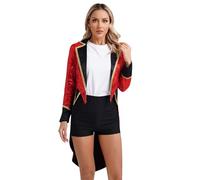 dPois Womens Sequins Jacket Circus Costume Long Sleeve Tuxedo Tailcoat Halloween Ring Master Coat Red M