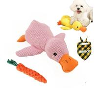 Dpptgh 2025 Upgraded Mellow Dog Calming Duck Toy,Yellow Stuffed Duck Dog Toy with Carrot,Interactive Chew Toy for Dogs Indoor Puppy(Pink Large 18 * 15 in)