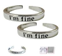 Dpptgh Imfine Ring, I’m Fine, Save Me Ring Adjustable Silvery Inspirational Stainless Steel Opening Gift(2pcs)