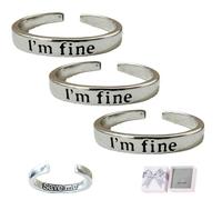 Dpptgh Imfine Ring, I’m Fine, Save Me Ring Adjustable Silvery Inspirational Stainless Steel Opening Gift(3pcs)