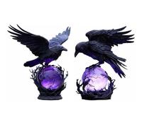 Dpptgh “Raven's Moonlight” Gothic LED Lamp - Mysterious Crow on Glowing Orb Sculpture, D Hollow Lantern with Soft Violet Light, Spooky Raven Decor Unique Gift for Gothic Collectors(A+B)