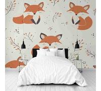 Dppyuxa Animals Fox Mural Photo Wallpaper Woodland Leaves Wall Murals for Living Room Bedrooms 200x140 cm Mural Wallpaper Backdrop Wall Interior Decor 3D Effect Murals