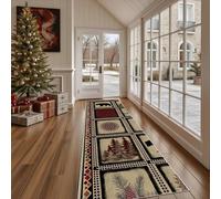 Dppyuxa Anti-Slip Hallway Runner MatRustic Bear Machine Washable Rug Runners for Kitchen Bedroom Corridor Lodge Pine Tree Non Slip Indoor Rugs Patchwork Plaid Carpet 80x200 cm