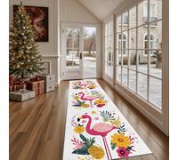 Dppyuxa Carpet Runners for Hallways Non Slip Tropical Flamingo Extra Long Rug Floral Hibiscus Machine Washable Runner Rugs Botanical Leaves Indoor Hallway Kitchen Bedroom 60x180cm
