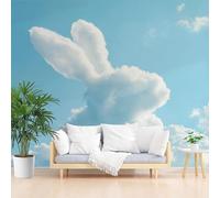 Dppyuxa Cartoon Cloud Rabbit 3D Effect Wall Murals for Bedrooms Creative Sky Background Wallpaper Mural 300x210 cm Kids Living Room Home Decoration, Photo Paper Mural Non-Woven