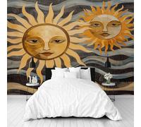 Dppyuxa Celestial Sun 3D Effect Wall Murals for Bedrooms Vintage Wave Wallpaper Mural 300x210 cm Kids Living Room Home Decoration, Photo Paper Mural Non-Woven