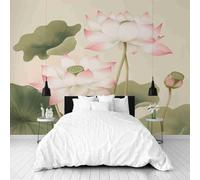 Dppyuxa Chinese Lotus 3D Effect Wall Murals for Bedrooms Painting Flower Wallpaper Mural 500x280 cm Kids Living Room Home Decoration, Photo Wallpaper Mural Non-Woven