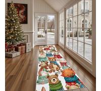 Dppyuxa Christmas Reindeer Non Slip Runner Rug Washable Watercolor Rabbit Hallway Runner Carpet for Kitchen, Living Room Animals Fox Anti-Slip Entryway Rugs Floor Mat 60x150cm