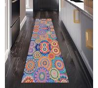 Dppyuxa Colorful Floral Rug Runners for Hallways Non Slip Abstract Mandala Washable Long Runner Rug Fashion Circle Kitchen Bedroom Corridor Entryway Floor Mat 80x300cm